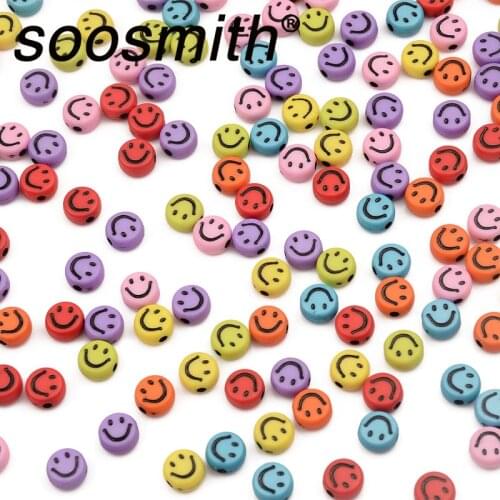 100pcs/lot 4x7mm Colorful Acrylic Beads Black Smiley Beads For Jewelry Making Spacer DIY Handmade Accessories gift