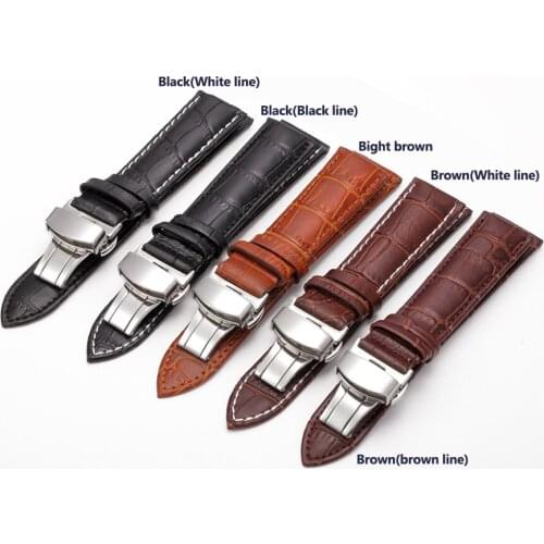 2018 High Quality Genuine Leather Watchband Butterfly Buckle Slub Grain Cowhide Strap Accessories 12 14 16 18 19 20 21 22 24 mm