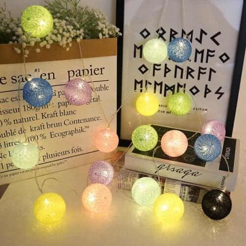 Christmas Decor Cotton Ball Led String Lights Garland Fairy Lights Holiday Battery Operated Lights for Room Navidad Wedding Deco