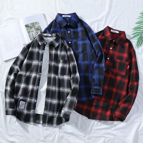 Long Sleeve Red Black Plaid Shirt Men Slim Fit Cotton Casual Shirts Men Clothing Fashion Brand M-3XL 2021 New Spring