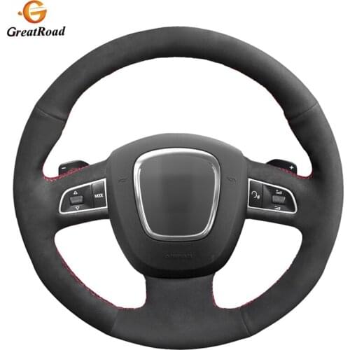 Hand-stitched DIY Black Suede Car Steering Wheel Cover for Audi A3 (8P) 2008-2013 A4 (B8) 2008-2010 A5 2008-2010 A6 (C6) 2007