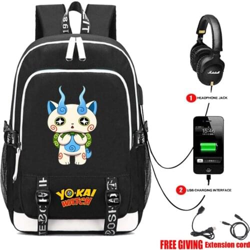 Yokai Watch Game Backpack Rucksack Bag w/ USB Fashion Port/ Headphone interface Students Book Laptop bag
