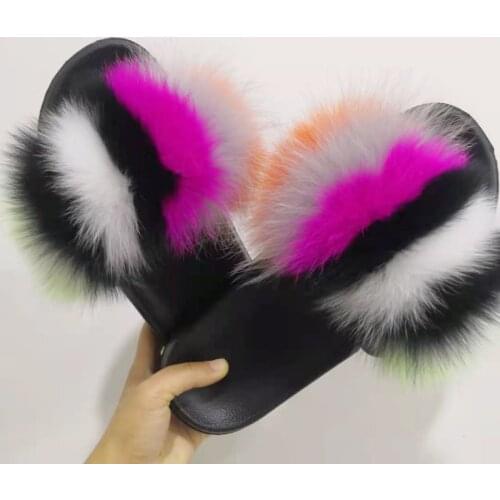 Fuzzy Flat Sandals Fur Slippers Women Summer Fluffy Fur Slides Fluffy Shoes Woman Open Toes Plush Flip Flops Luxury Women Shoes