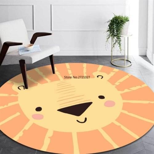 Cute Cartoon Orange Lion Round Rug Boy Nordic Style Decorative Rug Mat Bedroom Bedside Carpet Game Mat
