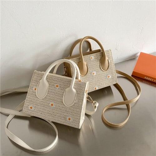 Fashion Womens bag Straw Woven Daisy Embroidery Shoulder Crossbody Messenger Bag Casual Female Small Top-handle Handbag Purse