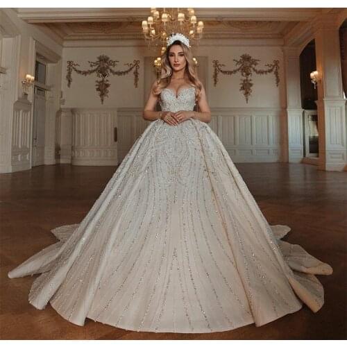 Luxury Dubai Beading Ball Gown Wedding Dresses Sweetheart Crystal Bridal Gowns Plus Size Custom Made Vestidos De Novia
