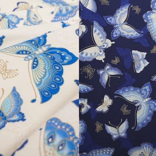 European and American Retro Style Handmade DIY Fabric Cotton Butterfly Bronze Powder Printed Clothing Cloth