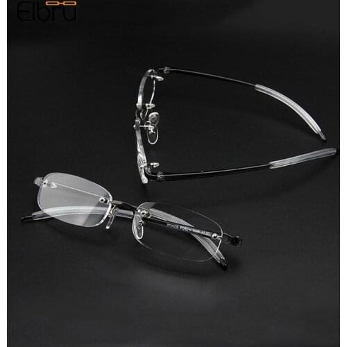 Elbru Ultralight Soft TR90 Frameless Myopia Glasses Mens Businesss Nearsighted Eyeglasses Shortsighted Glasses-1.0 to-4.0 Unisex