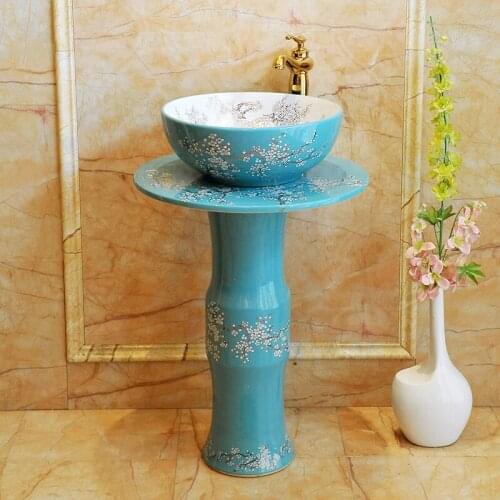 Type Washbasin Vertical Pedestal Washbasin Artistic Ceramic Table Basin Integral Floor Type Vertical Pedestal Basin sinks