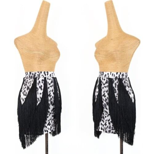 Latin Dance Skirt Adults Tango Salsa Cha Cha Rumba Samba Dancing Clothes Practice Wear Leopard Print Fringed Skirts DNV12716