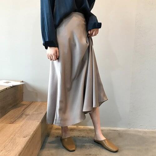 2020 high waist elegant ladies summer A-line long skirt chic ladies retro satin skirt ladies