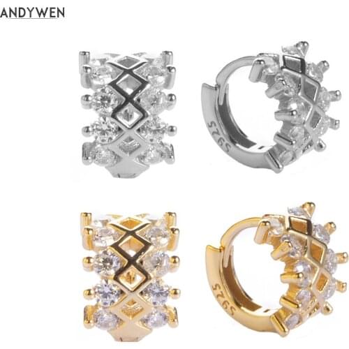 ANDYWEN 925 Sterling Silver Openwork 7.1mm Huggies Crystal Women Hoops Luxury CZ Zircon Jewelry 2020 Fashion Wedding Statement
