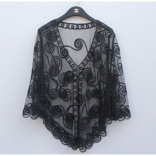 Women Summer Cardigan Thin 2020 Korean Casual V-neck Crochet Lace Blouse Cropped Flower Plus Size See-through Kimono