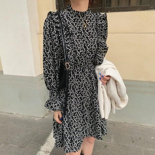 Alien Kitty 2021 Women Dresses French Loose Printing Elegant Gentle Butterfly Sleeves Retro Mini Female Office Lady Vestidos