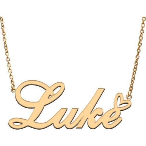 Love Heart Luke Name Necklace for Women Stainless Steel Gold & Silver Nameplate Pendant Femme Mother Child Girls Gift