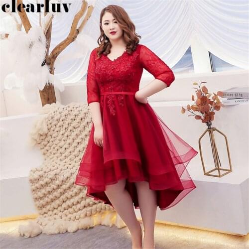 V-neck Prom Dress High Low Vestidos De Gala Sequines Dresses Women Party Night T305 2019 Plus Size Half-sleeve Formal Prom Gown