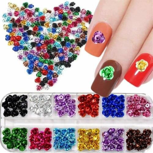 1 Box 12 Colors DIY 3D Nail Art Decoration Flowers Roses Rhinestone Stickers