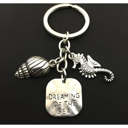 1 piece of retro dream sea key pearl key chain, sea horse key ring, conch shell charm, beach ocean key chain