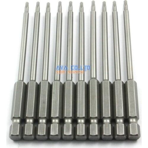 10 Pieces Magnetic Security Torx Screwdriver Bit S2 Steel 1/4" Hex Shank 100mm Long T8 Tip (100mm x T8)