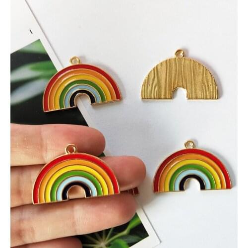 10pcs/pack Rainbow Enamel Charms Jewelry Earring Bracelets DIY Pendant Jewelry Making Golden Base 32*21mm