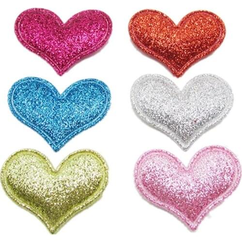 3.2*3.8cm 60pcs sew on Glitter felt Heart head padded applique for scrapbooking accessories