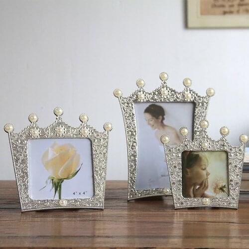 3-inch 4-inch 6-inch 7-inch crown metal photo frame inlaid with pearl and diamond picture frames oval frame
