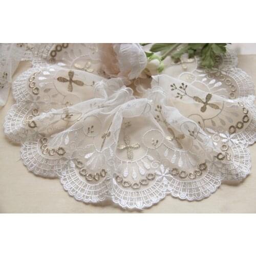 5yard Handmade DIY Garment Accessories Cotton Net Gold Wire Exquisite Cross Embroidery Lace