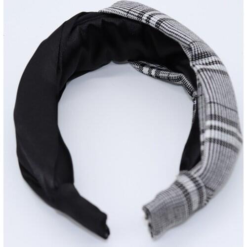 Free shipping fashion Women plaid cross with PU Leather headband vintage bow hairband girls headwear ladys hair accessories