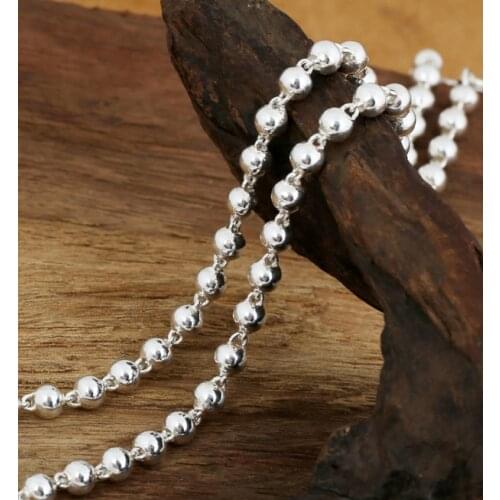 5mm Solid 925 Sterling Silver Buddha bead ball Necklace Chain Men Women Jewelry gift A3059