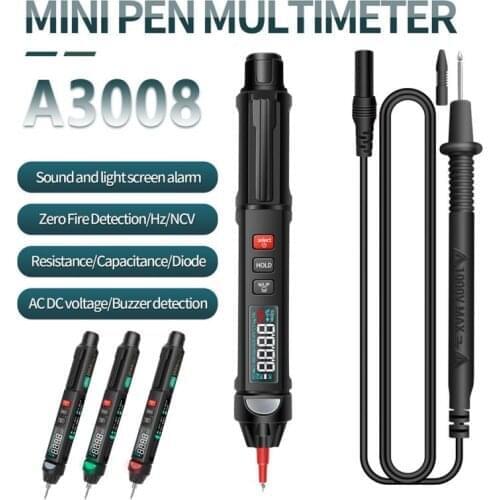 Mini Digital Multimeter Smart LCD Voltage Detector Tester Portable DC AC Voltage Ohm Continuity Hz NCV Test Meter ANENG A3008