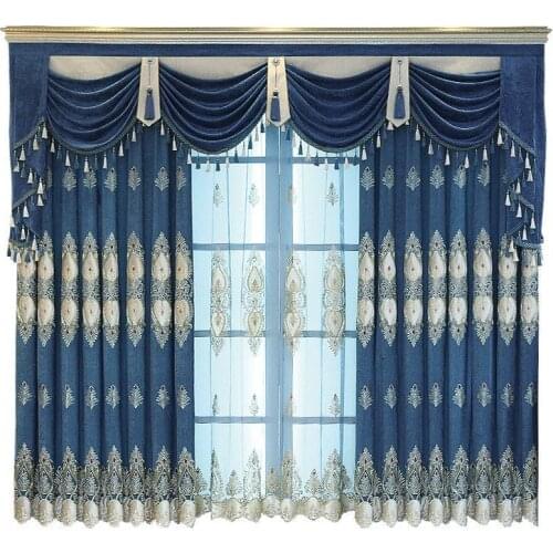 European-American High-end Luxury for Villa Living Room Bedroom Floor-to-ceiling Chenille Embroidered Curtains Screen Custom