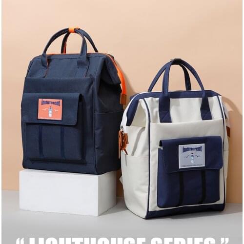 Men Laptop Bag Women Canvas Backpack Girl Schoolbag Female Travel Bag Tote Large Capacity Multifunction Student Bag Lighthouse