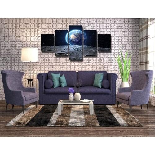 No Framed Outer Space Blue Earth and Moon 5 Pcs Canvas Picture Print Wall Art Canvas Painting Wall Decor for Living Room