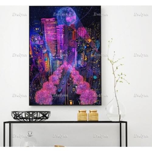 Outrun Gta Car Chase Painting| Gaming Room Art Print On Canvas Vaporwave Hot Pink Wall Art Poster Decor Painting For Living Room