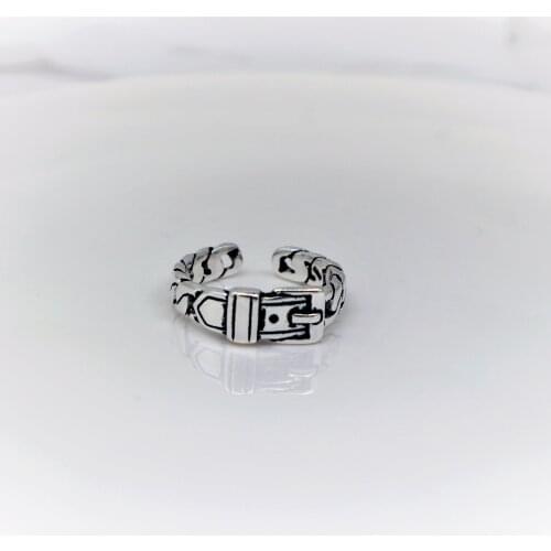 Thai Silver Retro Style Braid Twist Belt Shaped Design Open Ring For Women / Men Antique Design Rings