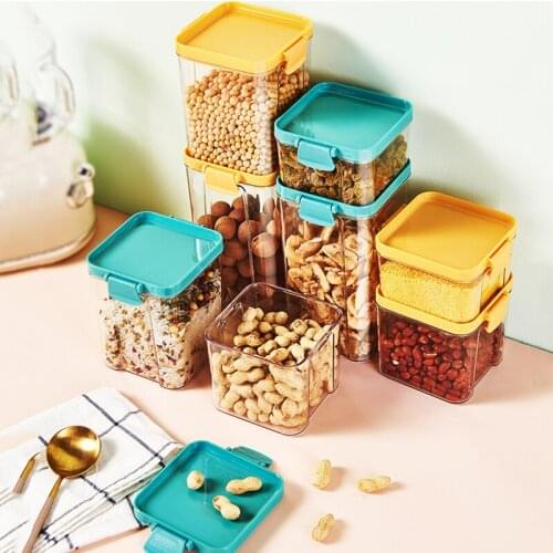 Colorful Plastic Food Storage Container Jar Set with Lid Kitchen Bulk Sealed Cans Refrigerator Multigrain Tank Bottles & Boxes