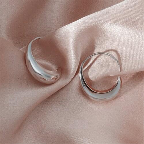 MANGOSKY Metal Geometric C-Shaped Silver Color Hoop Earring