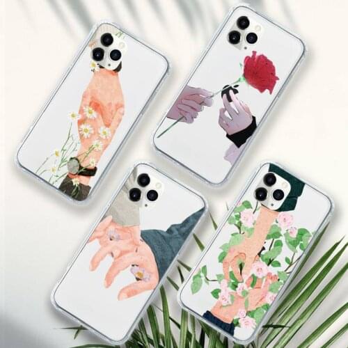 Fashion hand Hold hands love art Phone Case Transparent soft For iphone 5 5s 5c se 6 6s 7 8 11 12 plus mini x xs xr pro max