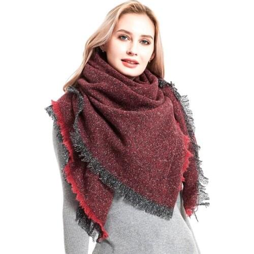 European and American Style Fashion Scarf Autumn and Winter New Polyester Thickened Solid Color Square Ladies Shawl Outdoor