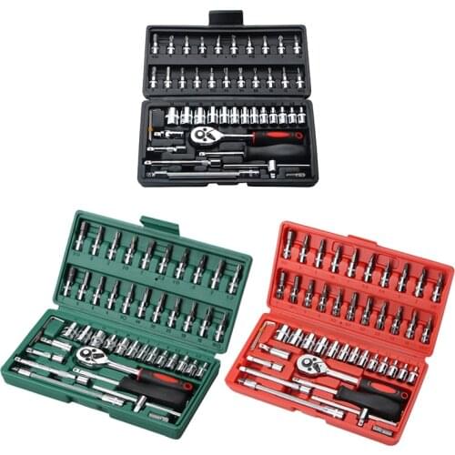 Car Repair Tool 46pcs 1/4-Inch Socket Set Car Repair Tool Ratchet Torque Wrench Combo Tools Kit Auto Repairing Tool Sets
