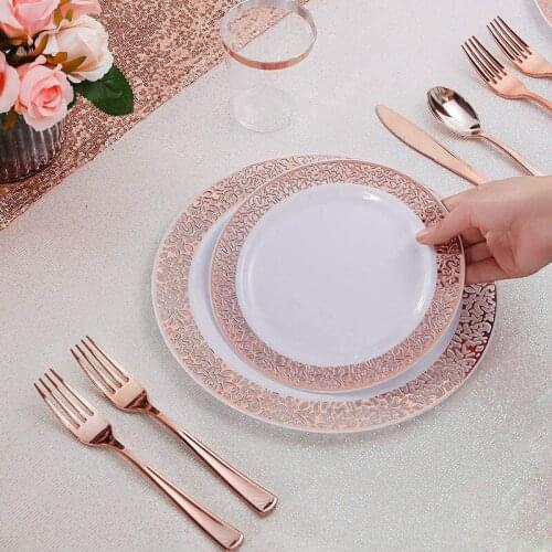 Disposable Tableware Set Party Wedding Dinner Plate European Custom Western Meal Tableware Plate Knife Fork Spoon Set