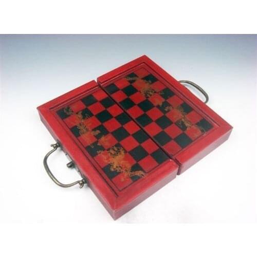 Chess Game Set 32 Terracotta Warrior Pieces Wood Carry Box Board & Brass Handles