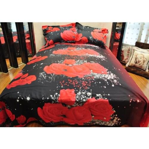 Bedding Sets 3D Red Rose Plaid Duvet Covers Queen Size Bed Europe Style Leopard Flower Flat Sheet Pillowcases 4Pcs