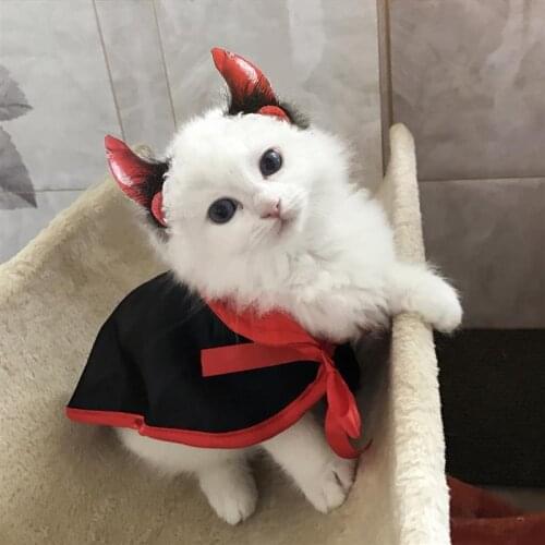Pet Cat Cosplay Cloak Costume Horn Halloween Pet Costumes Cute Cosplay Vampire Cloak Cape Dog Cap with Cosplay Horns