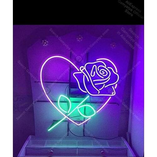 Neon Sign Rose Love Heart Romantic Romance Collection Glass Pabs Neon Sign Outdoor Wall Light Neon Window Lights Pet Shop Sign