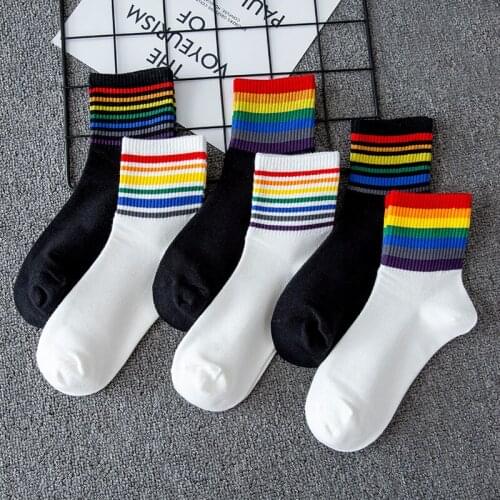 Socks Women Striped Rainbow Socks Woman White Black Calcetines Meias Mulher Skarpetki Meias Meia Mujer Chaussette Sock Sokken