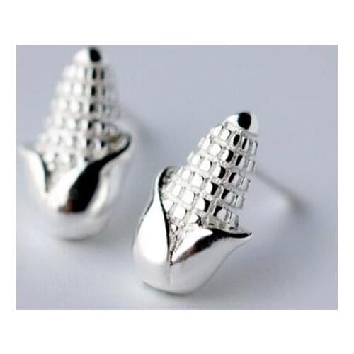 New Creative Simple Corn 925 Sterling Silver Not Allergic Personality Small Fresh Plant Leaves Stud Earrings E025