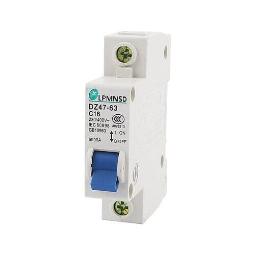AC 230V/400V 16A 6000A One Pole Overload Protection Circuit Breaker DZ47-63 C16