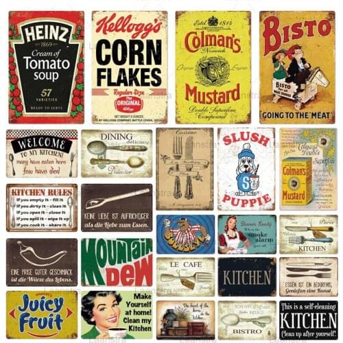 Tin Signs Metal Plaque Kitchen Tableware Vintage Poster Metal Sign Wall Art Decor For Home Kitchen Restaurant Cafe Iron Painting