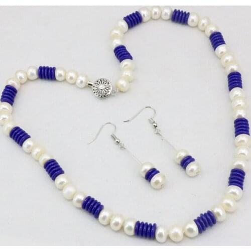 Natural freshwater pearl rondelle beads 9-10mm necklace dangle earring fashion women jewelry set party weddings jewels 18" B3456